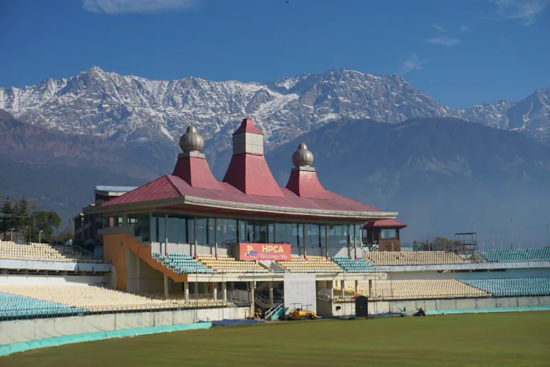 The stadium and the Dhauladhar, Dharamshala, Himachal Pradesh