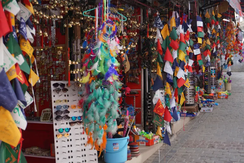 Prayer flags and stalls, Dharamshala, Himachal Pradesh