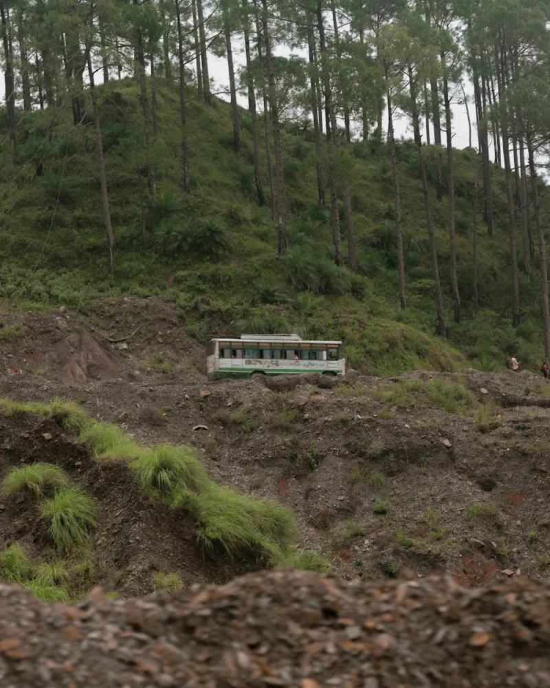 A bus on the hill road, Jibhi, Himachal Pradesh