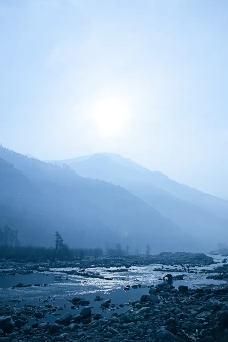 Misty dawn on the Beas, Manali, Himachal Pradesh