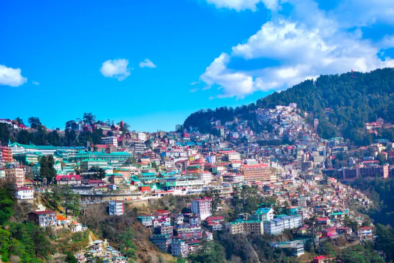 Hillside houses over the ridge, Shimla, Himachal Pradesh