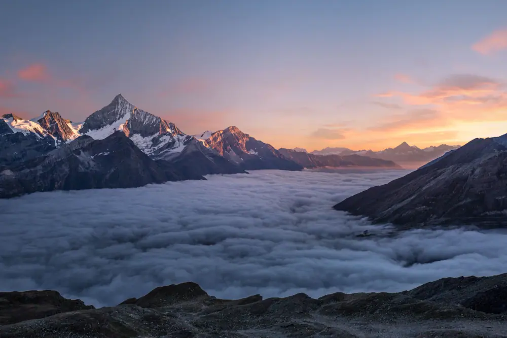 Snow slopes at sunrise